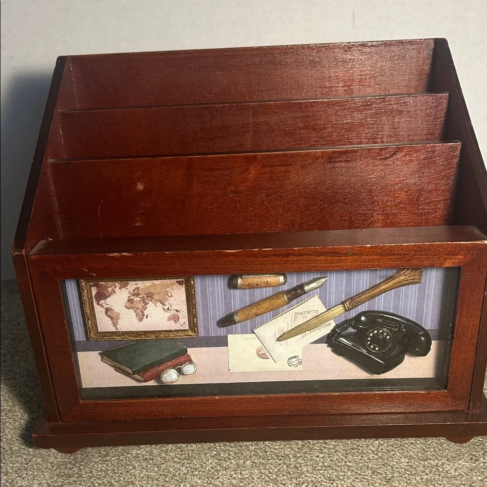 Wooden Desktop Mail Organizer - Brown